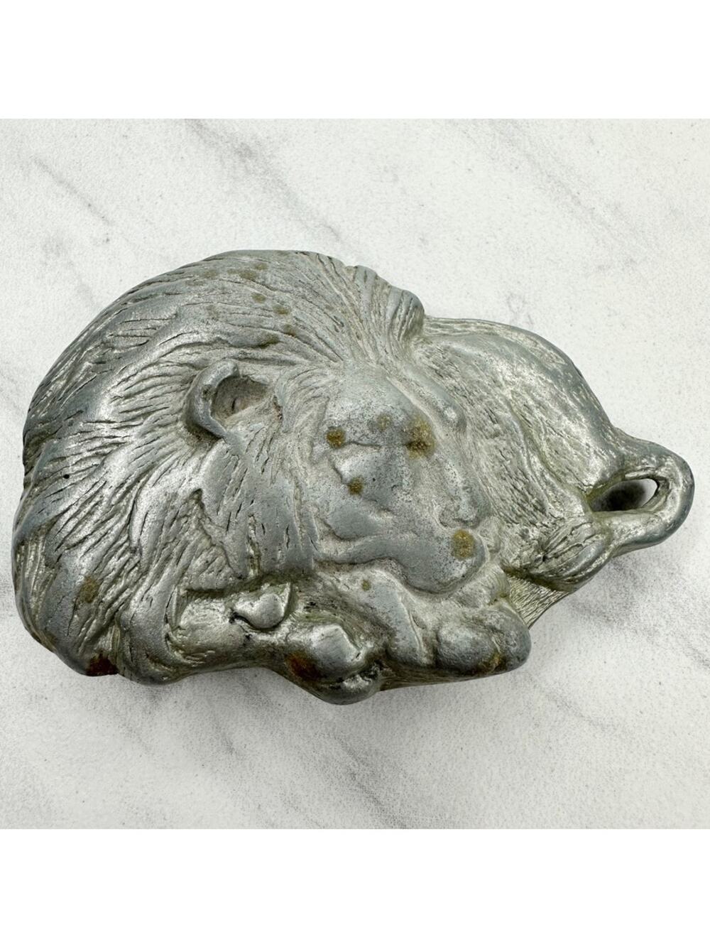 Vintage Silver Tone Sleeping Lion Belt Buckle 3D Cast ✨